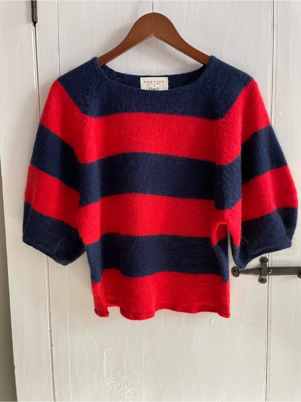 Demlyee x Clare V Capsule Collection Le Pouf Mohair Wool Blend Striped Sweater M